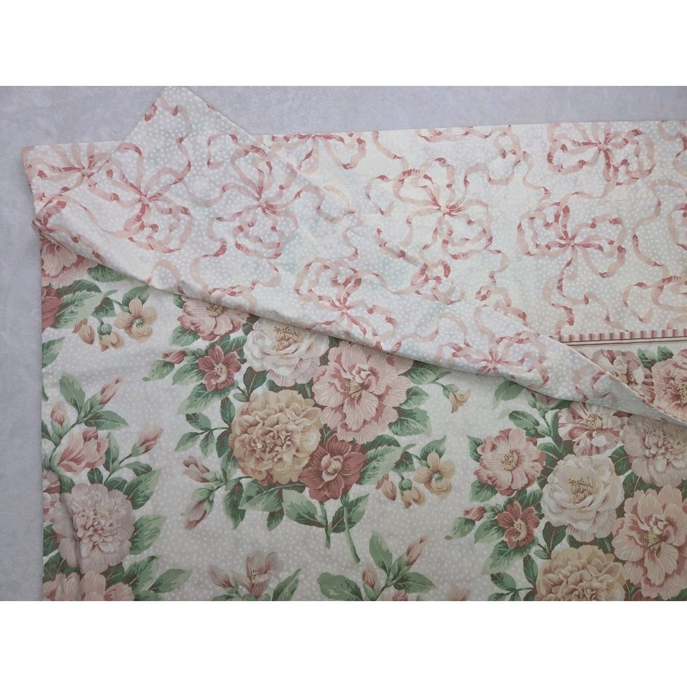 Vintage 80 90s Cottagecore Grandmillennial Floral Drapes Pink Bow Ribbons Chintz - Picture 6 of 9